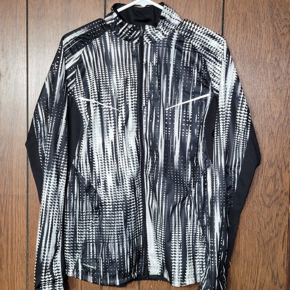 Saucony Printed Running Jacket Large Black and White Nomad Run/Shield Flex Shell